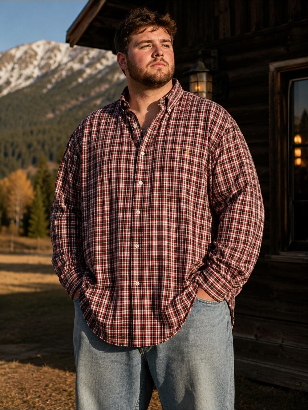 Ralph Lauren Red and White Plaid Casual Button-Down Shirt